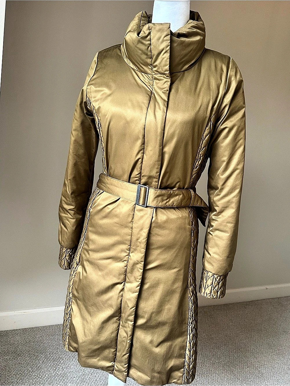 Patagonia Goose Down Belted Long Puffer Coat Gold XS